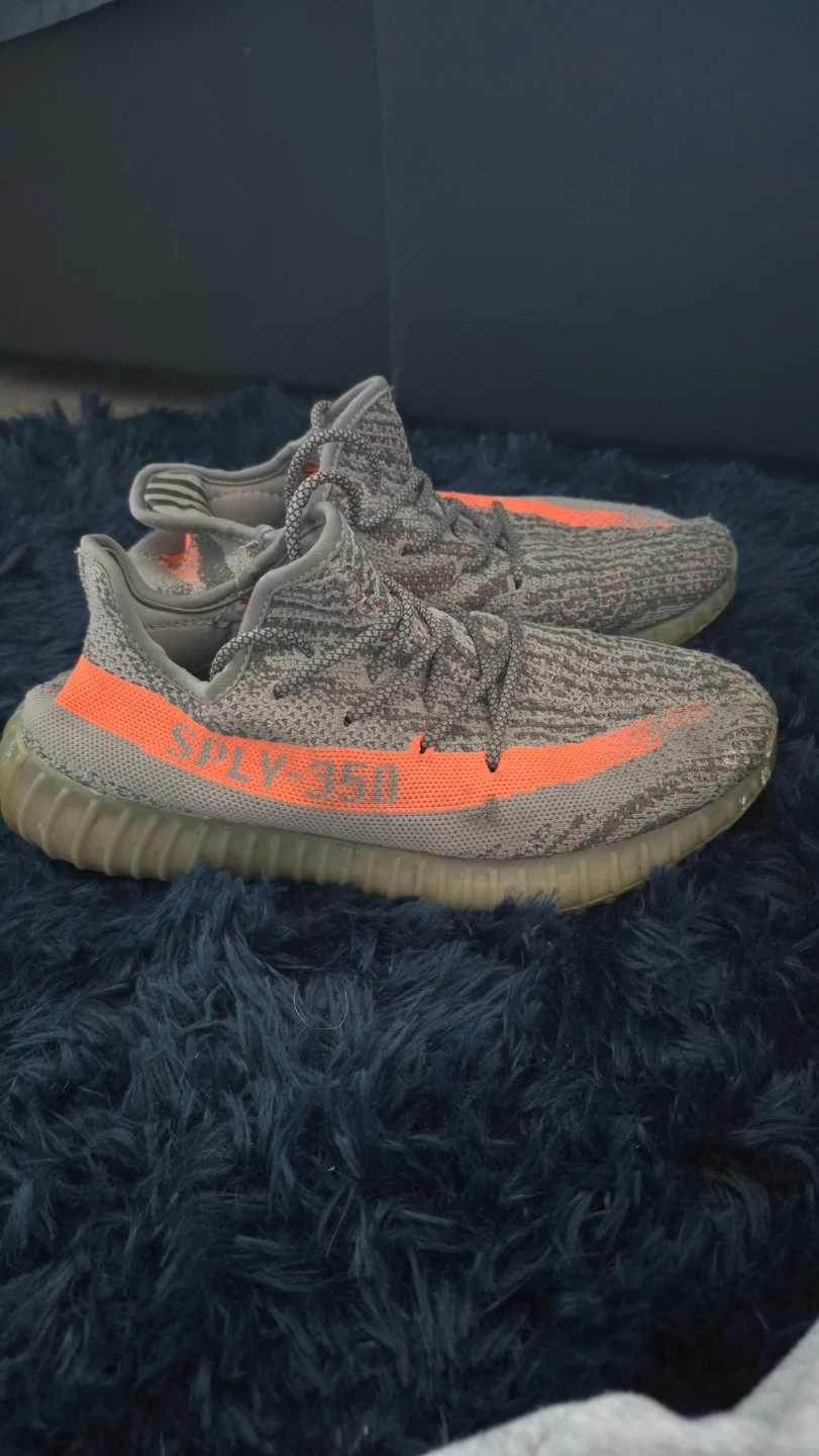 Grey knit sneakers with orange "