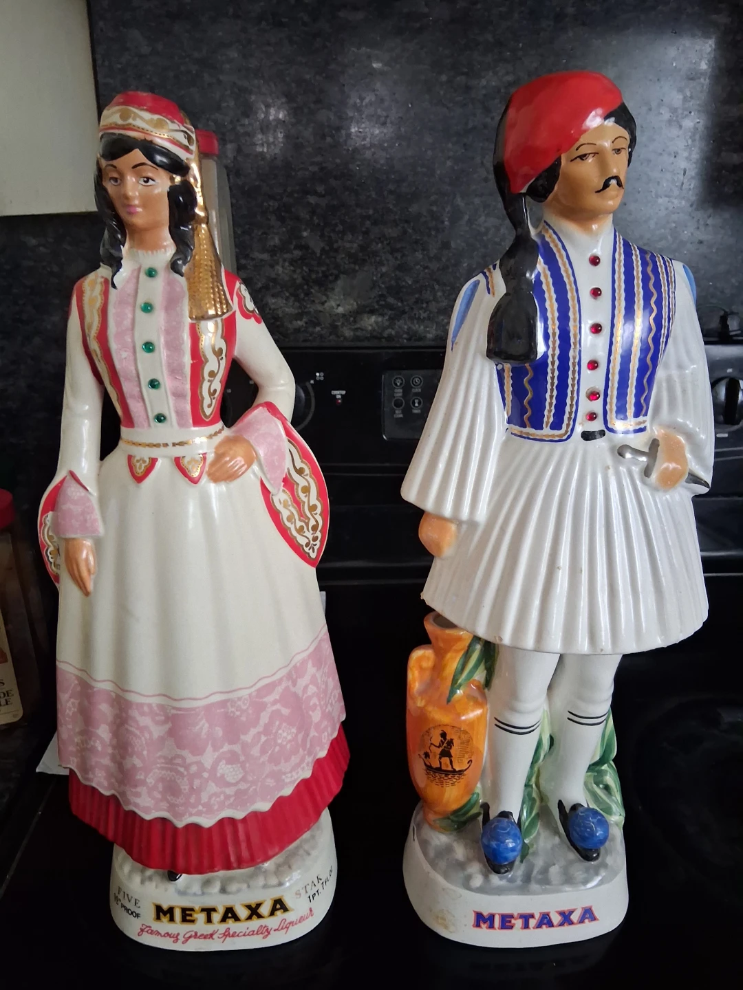 Metaxa Greek Specialty Liqueur Bottles - Man & Woman Figures