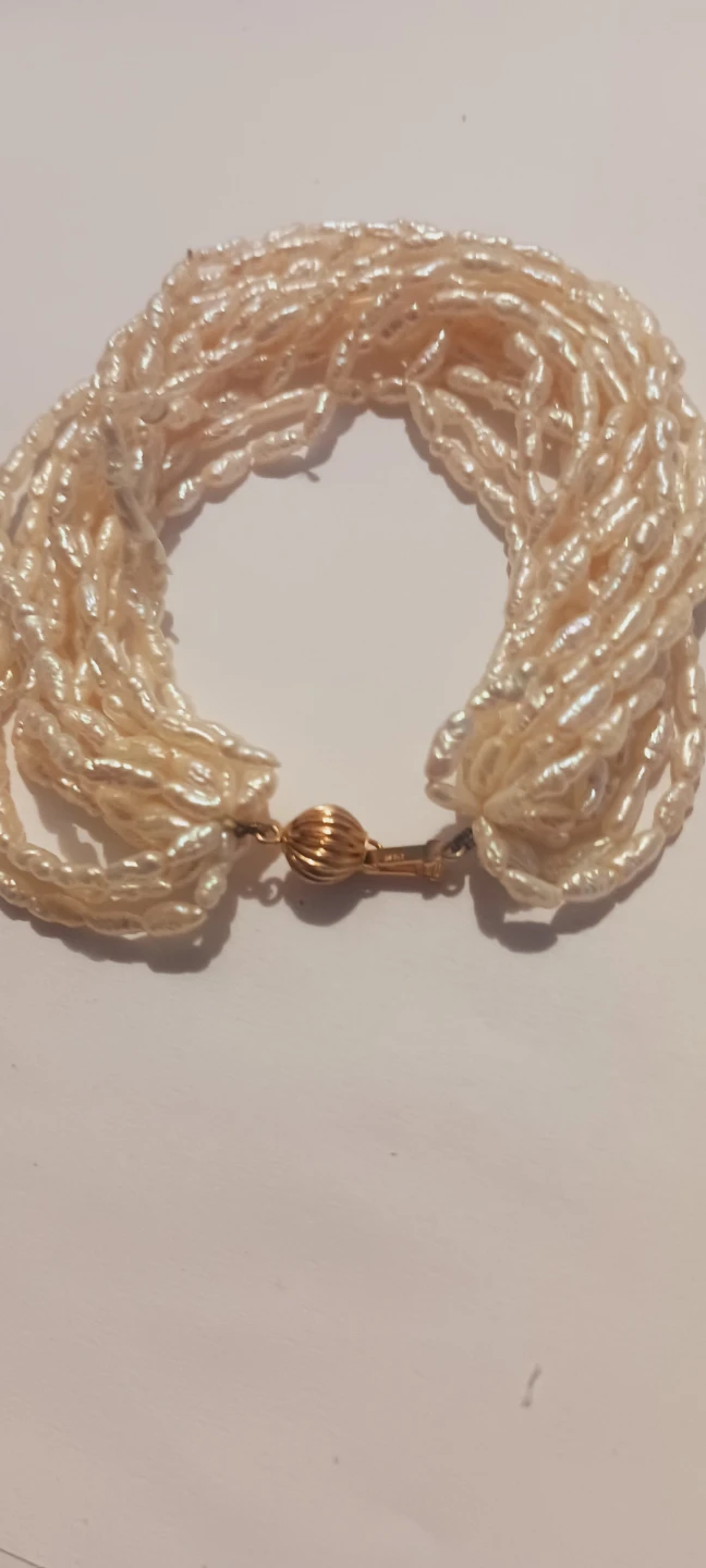 14K Gold Clasp Stamped Freshwater Rice Pearl 14 Strand Bracelet - photo 2