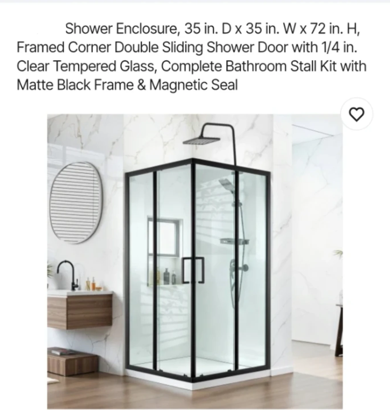 Framed Corner Shower Enclosure - 35"x35"x72" Matte Black