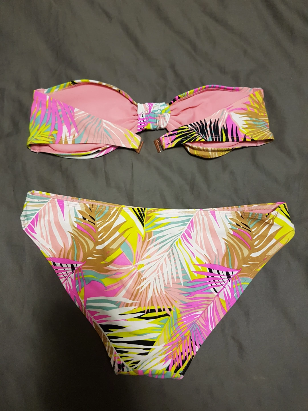 Pink Tropical Print Strapless Bikini Swimsuit small - photo 2