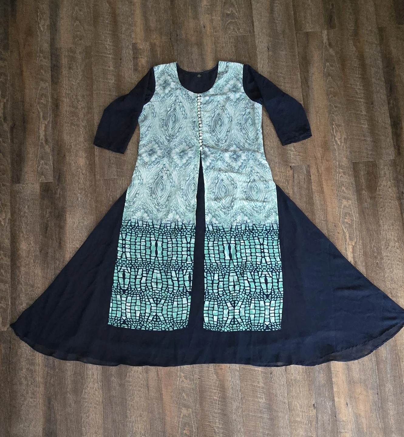 Women's Navy and Teal Print Kurti - photo 3