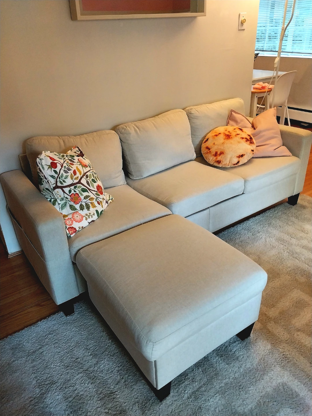 Beige Sectional Sofa with Ottoman