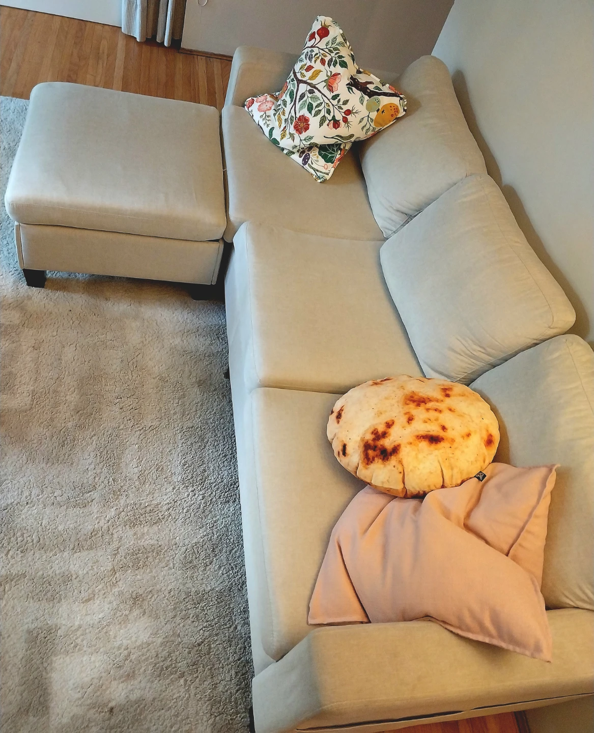 Beige Sectional Sofa with Ottoman - photo 2