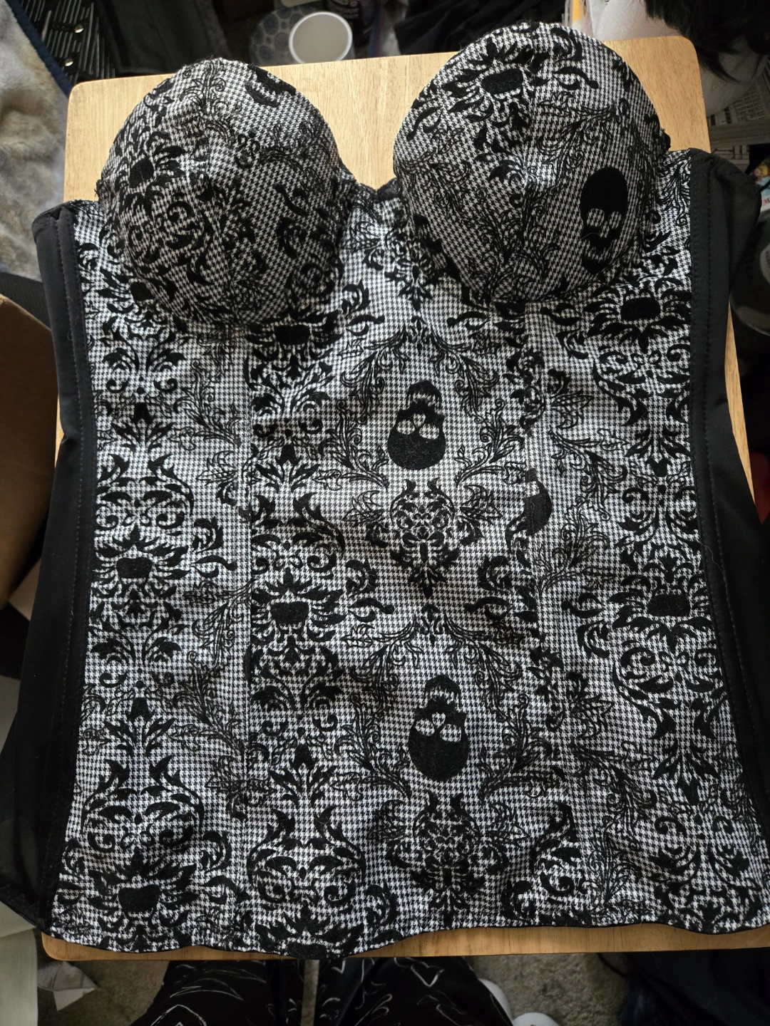 Spirit Halloween Corset Top - Black Skull Pattern - Medium