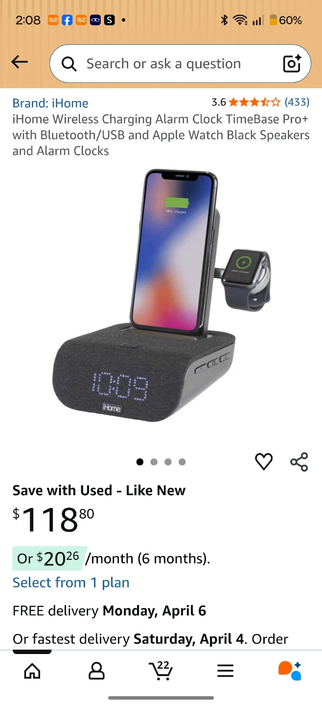 iHome Wireless Charging Alarm Clock