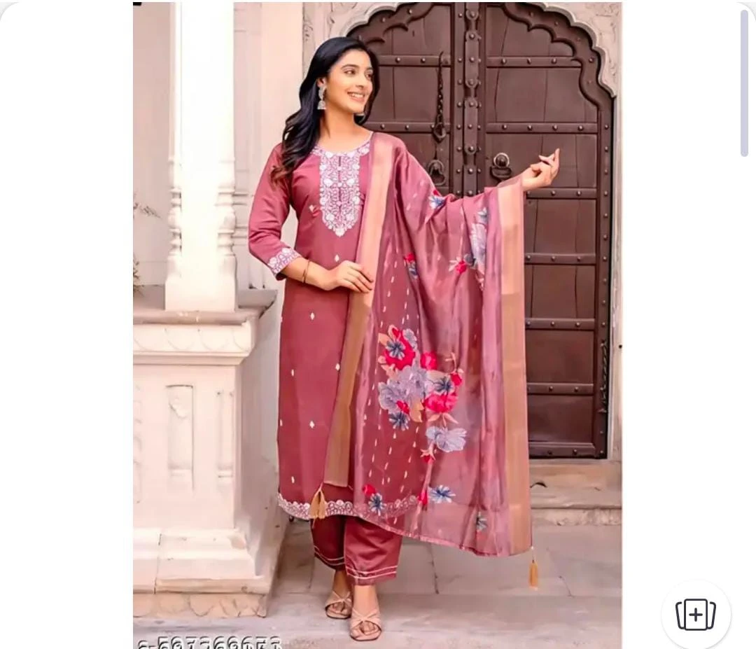 Rose Pink Embroidered Kurti Set with Dupatta