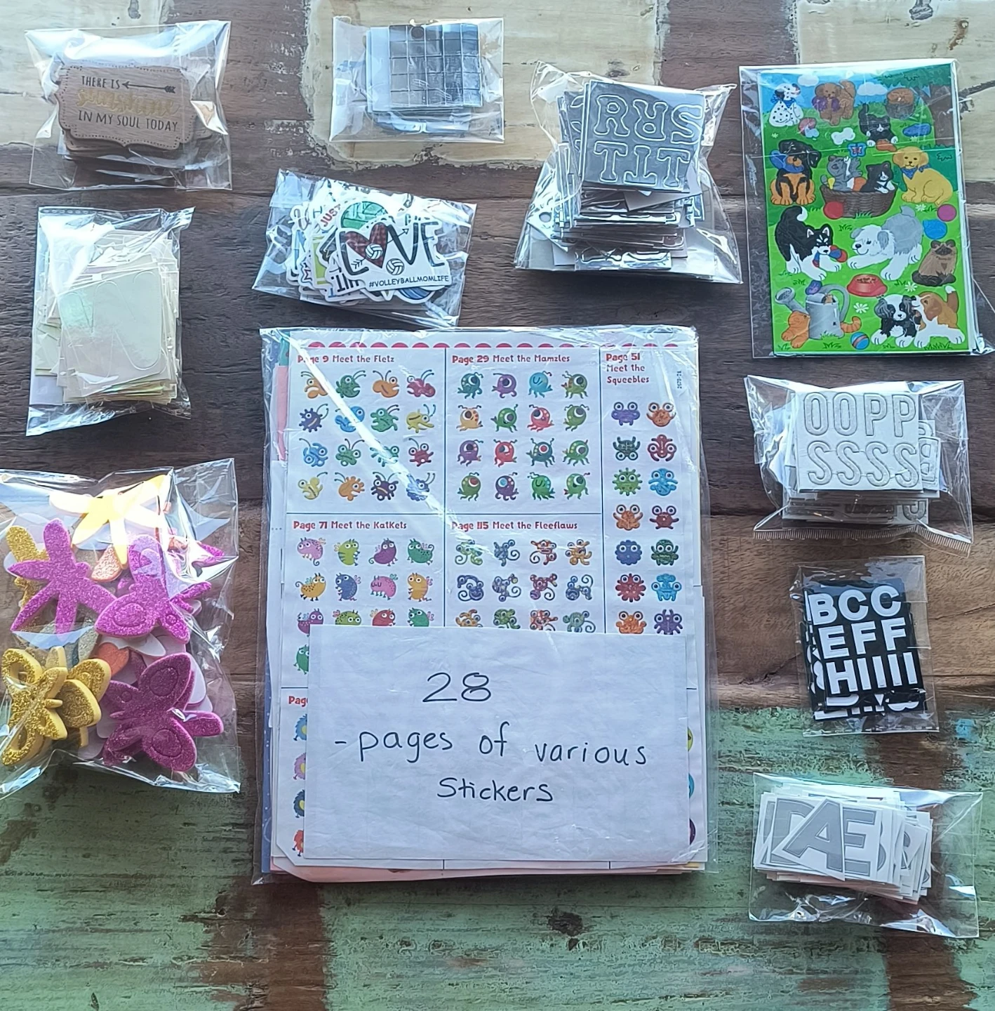 28 Pages of Various Stickers, Letters & Embellishments (Mix)