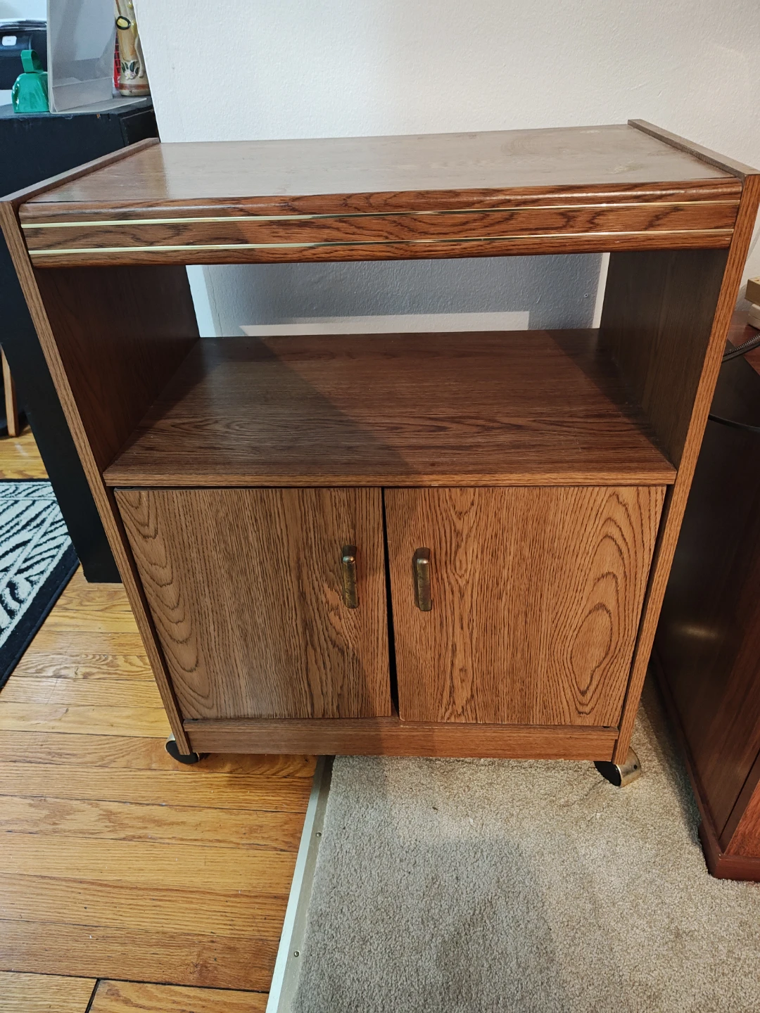 Vintage Wood Bar Cart with Cabinet