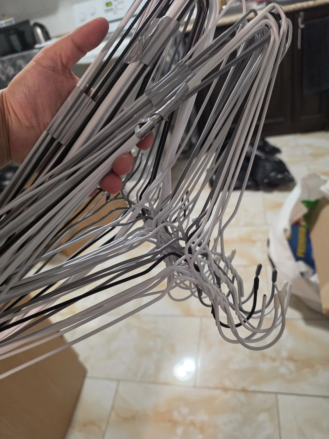 Bundle of metal hangers