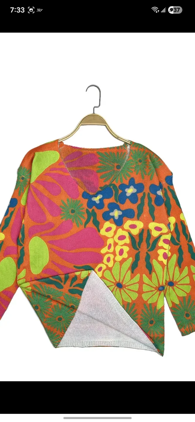 Retro Floral Print Knit Top