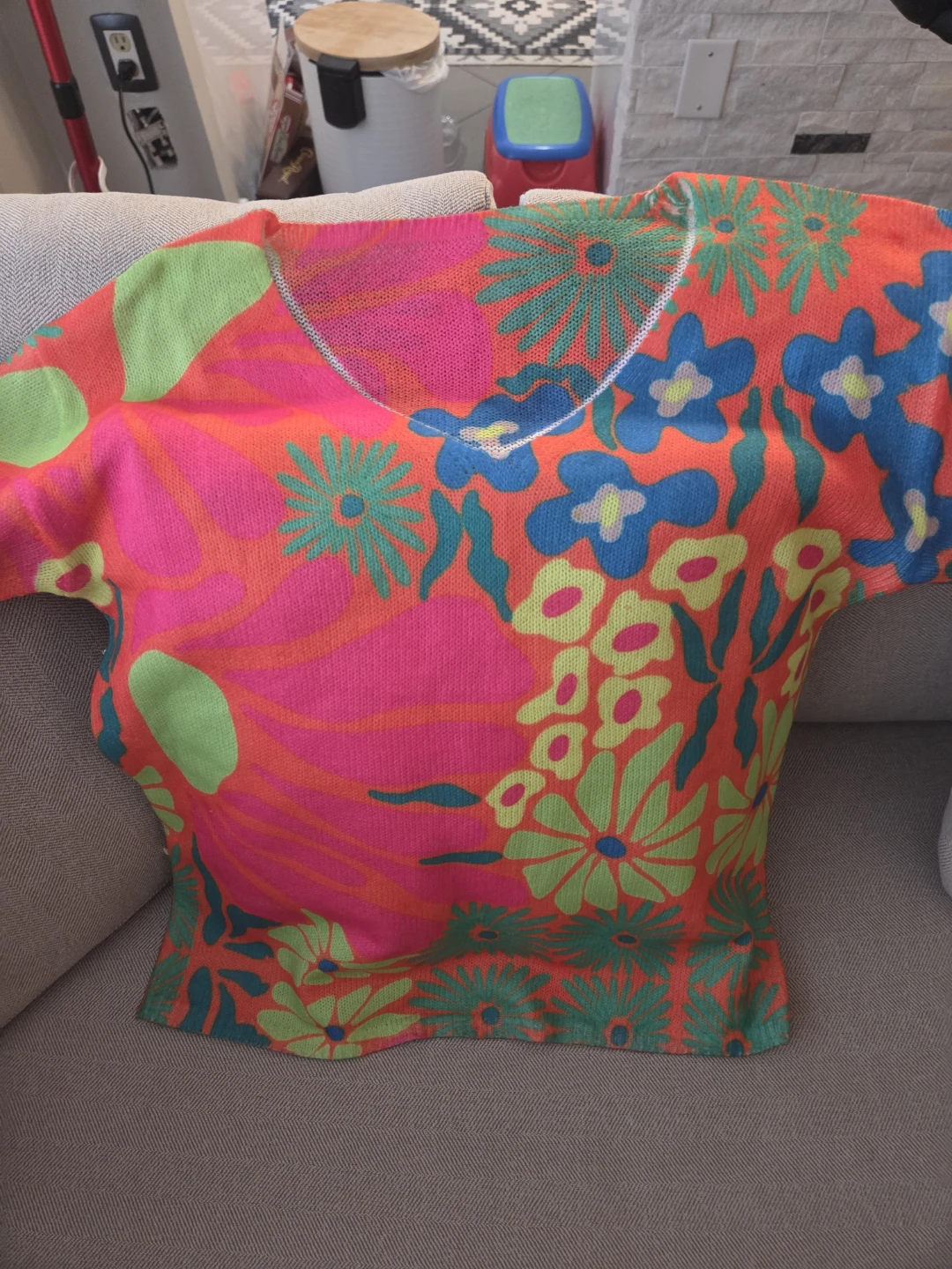 Retro Floral Print Knit Top - photo 2