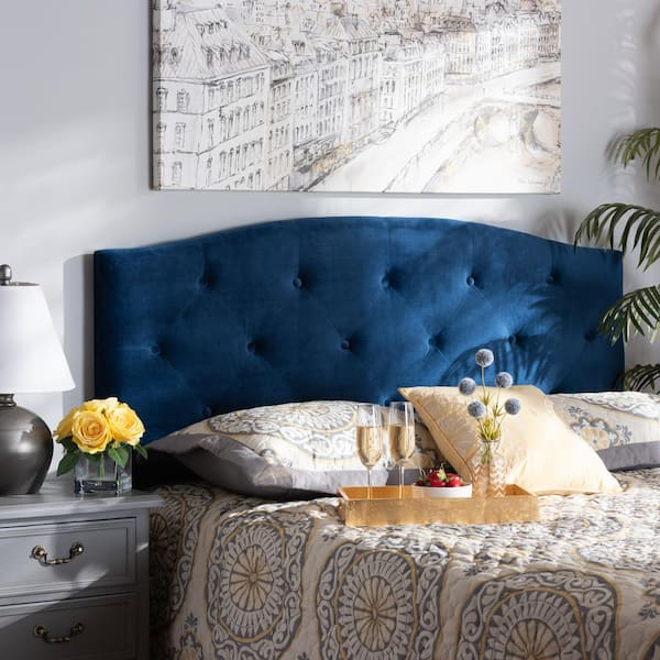 Tufted full size Velvet Headboard - Navy Blue