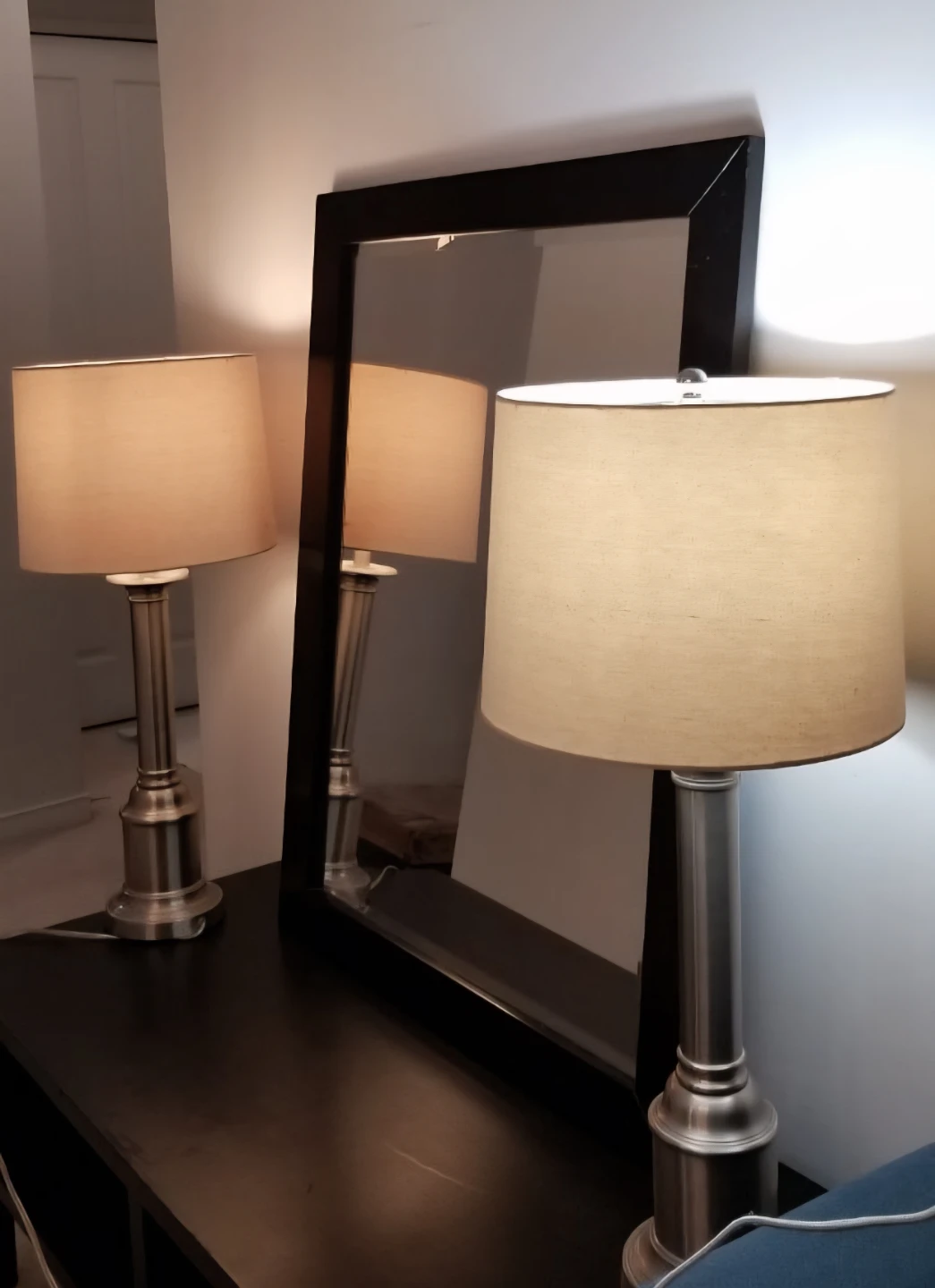 A Pair  of Chrome Table Lamp with Drum Shade