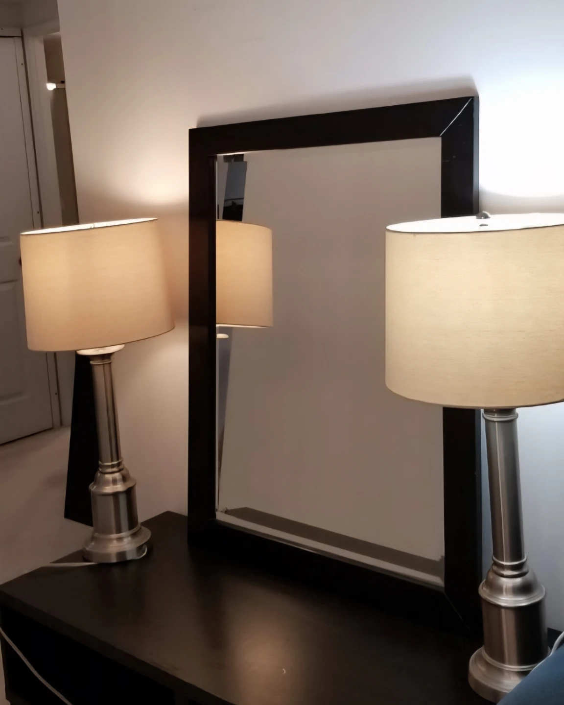 A Pair  of Chrome Table Lamp with Drum Shade - photo 2