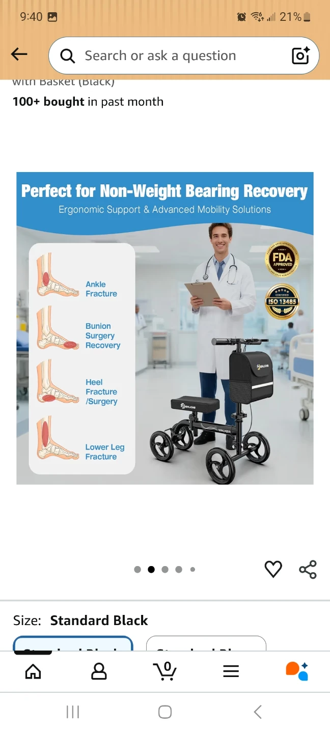 Steerable Knee Scooter Walker with Basket - Standard Black