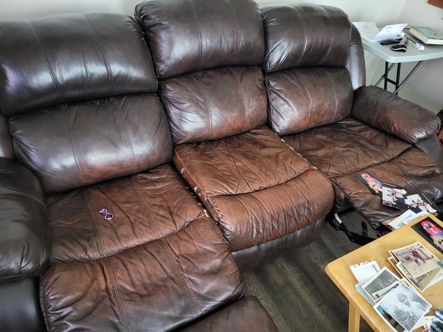 Brown Leather Recliner Sofa and chair. - photo 2