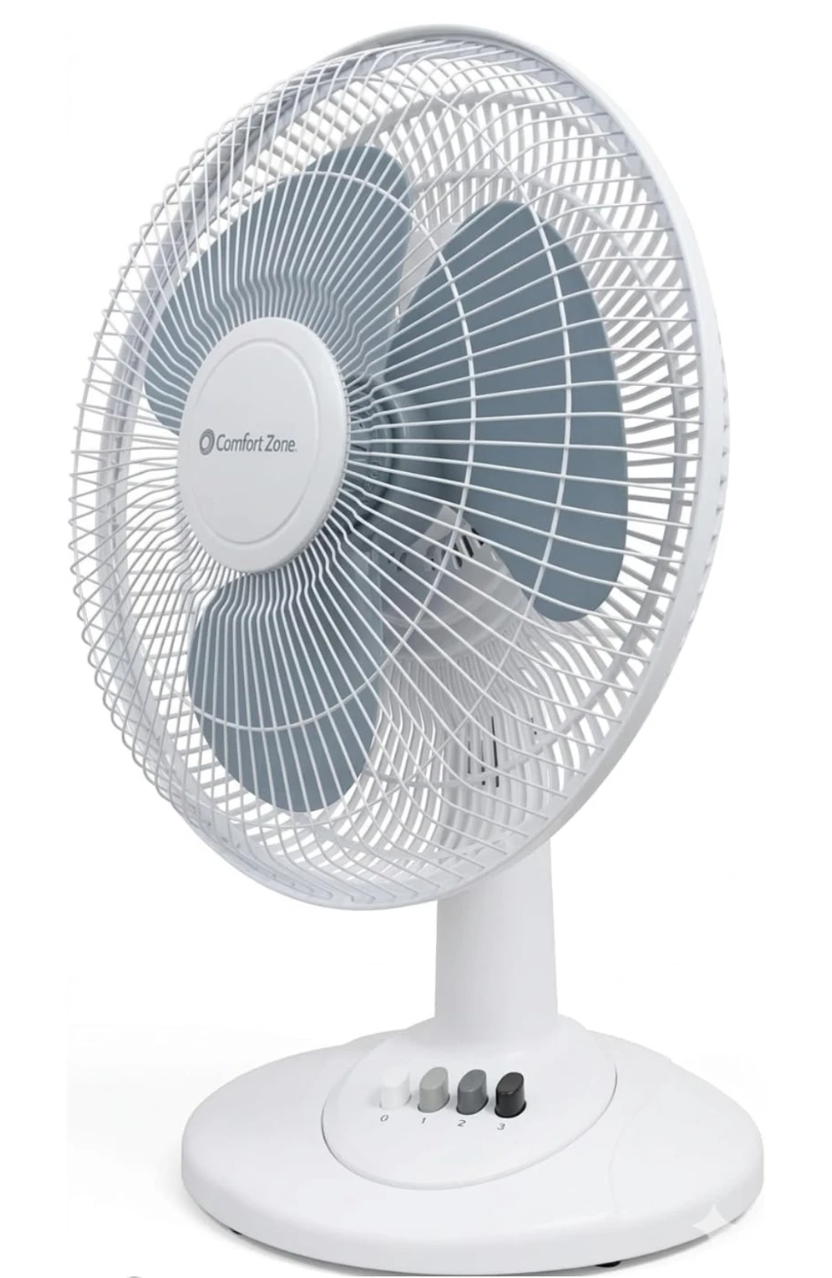Comfort Zone 18-Inch White Table Fan with 3 Speeds & Oscillation