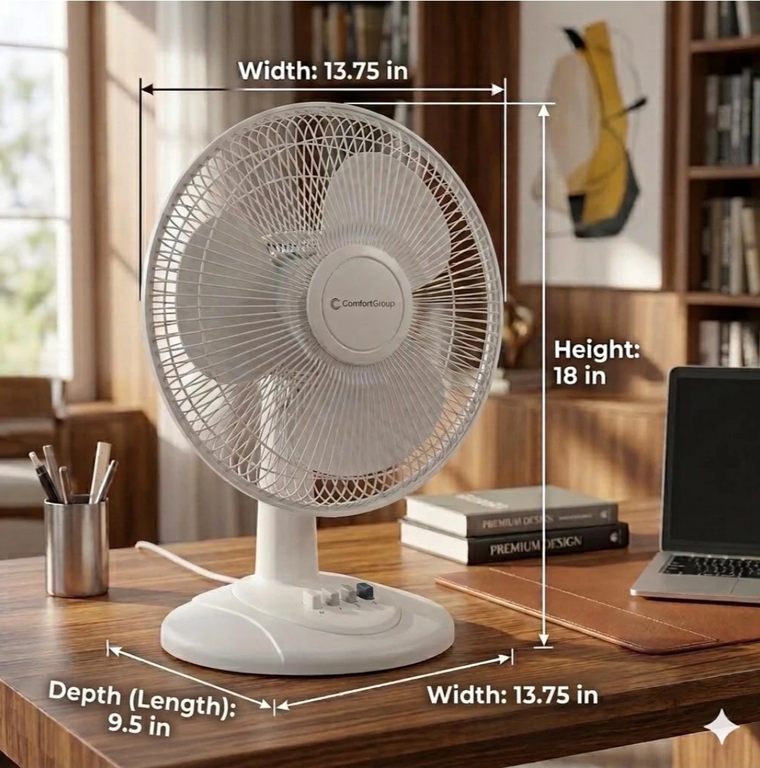 Comfort Zone 18-Inch White Table Fan with 3 Speeds & Oscillation - photo 2