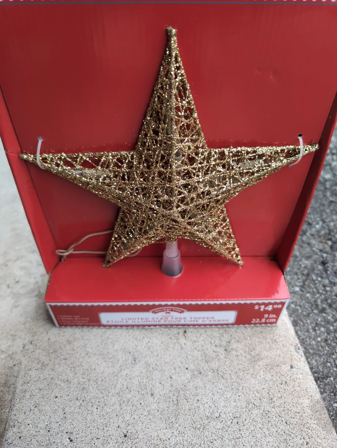 Holiday Time Lighted Star Tree Topper - Gold Glitter