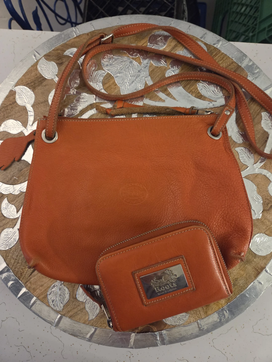 Roots Leather Crossbody Bag and Wallet - Orange