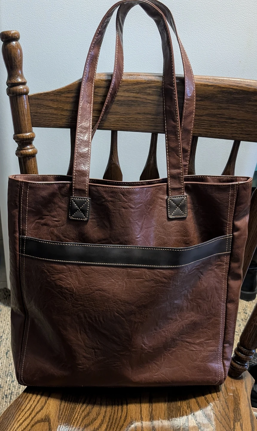 Brown Faux Leather Tote Bag
