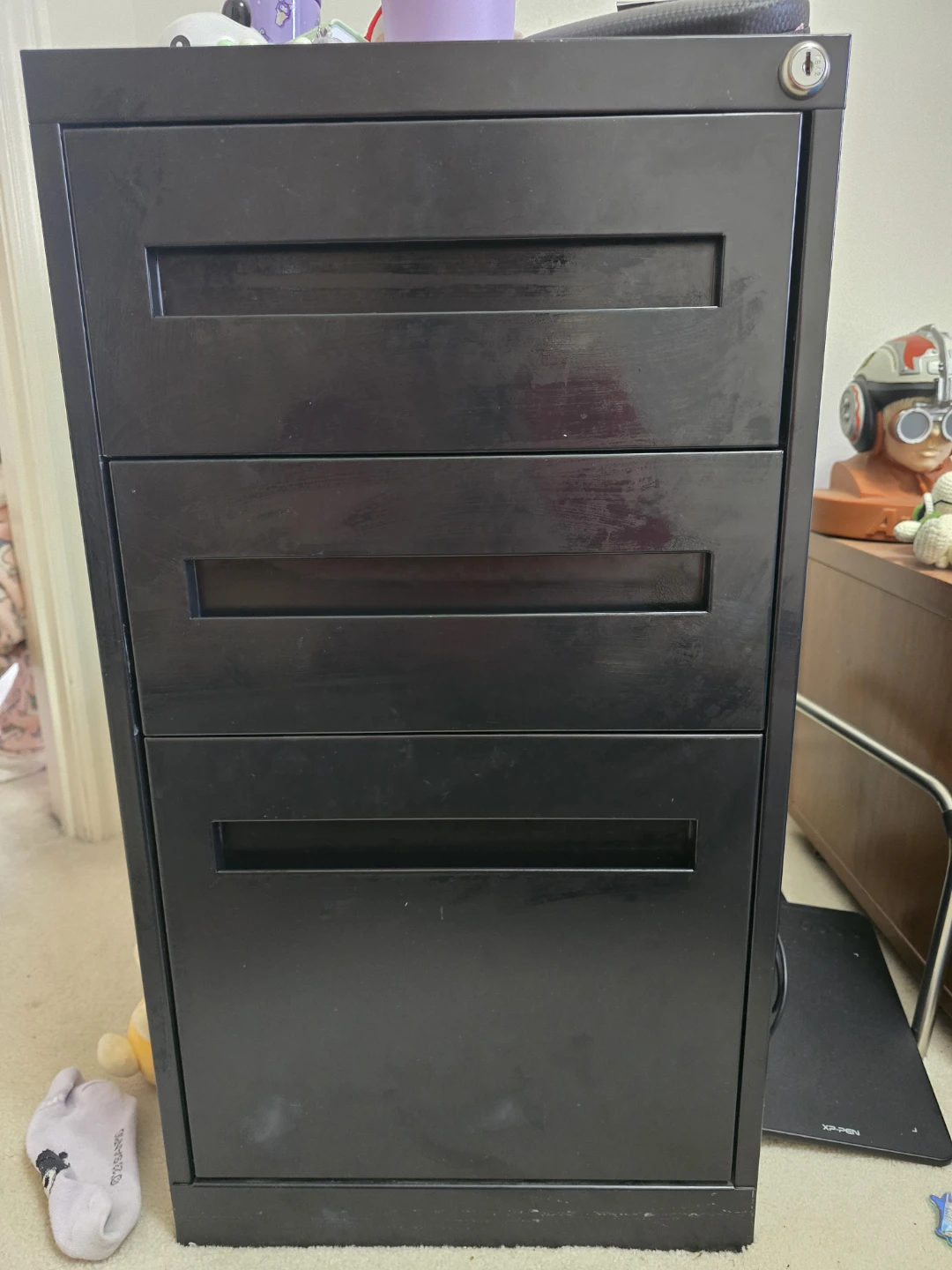 Black 3-Drawer Metal Filing Cabinet