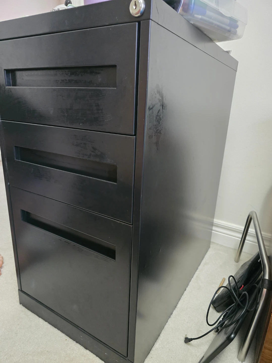 Black 3-Drawer Metal Filing Cabinet - photo 2