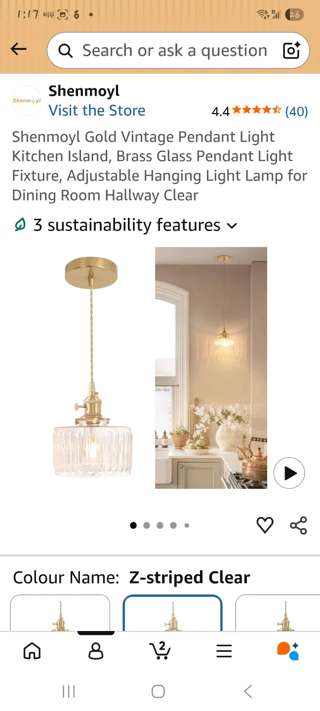 Gold Brass Glass Pendant Light 🌱