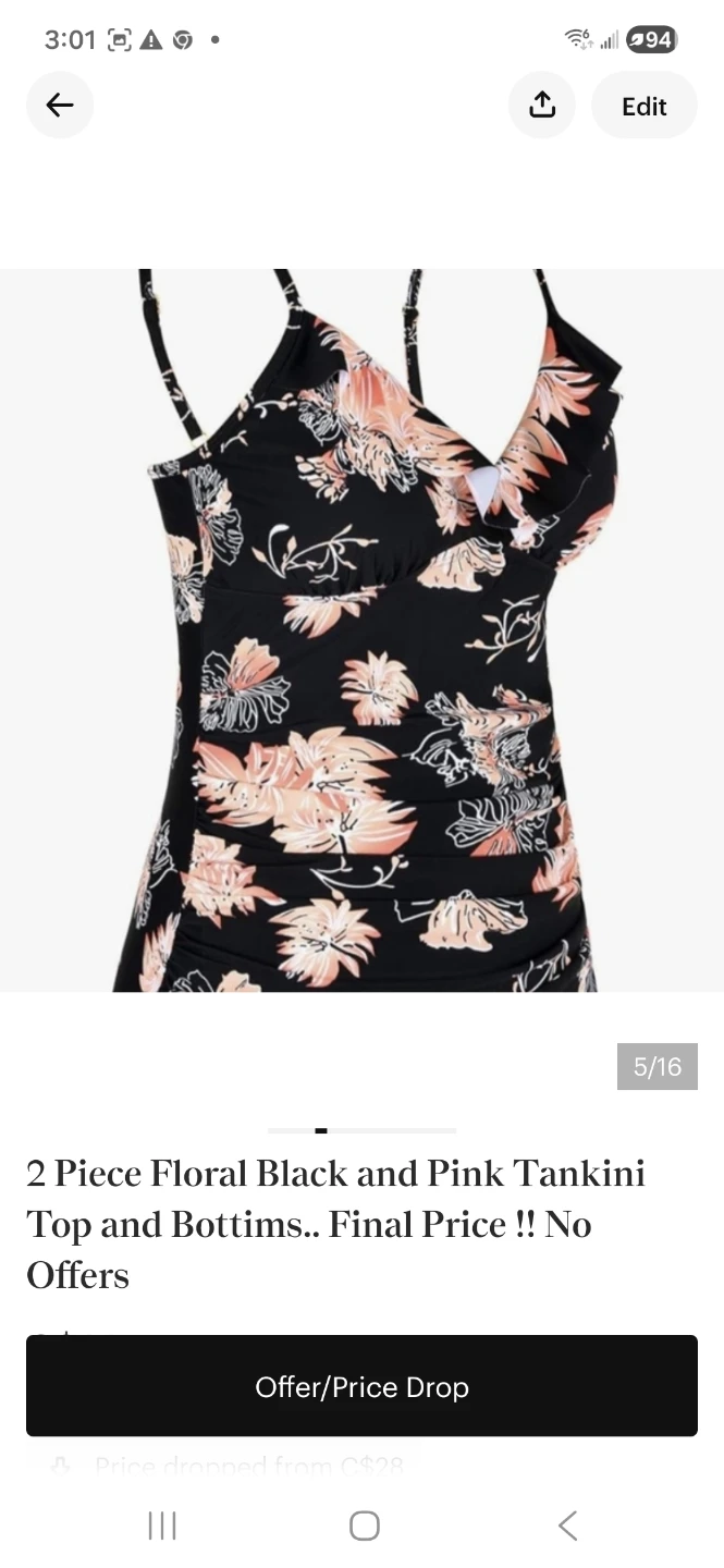 2 Piece Floral Black and Pink Tankini Set - photo 3