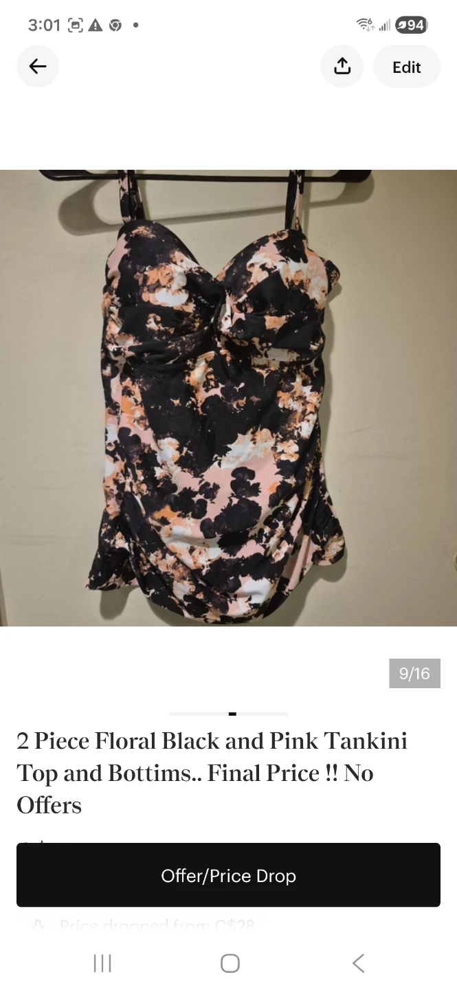 2 Piece Floral Black and Pink Tankini Set - photo 5