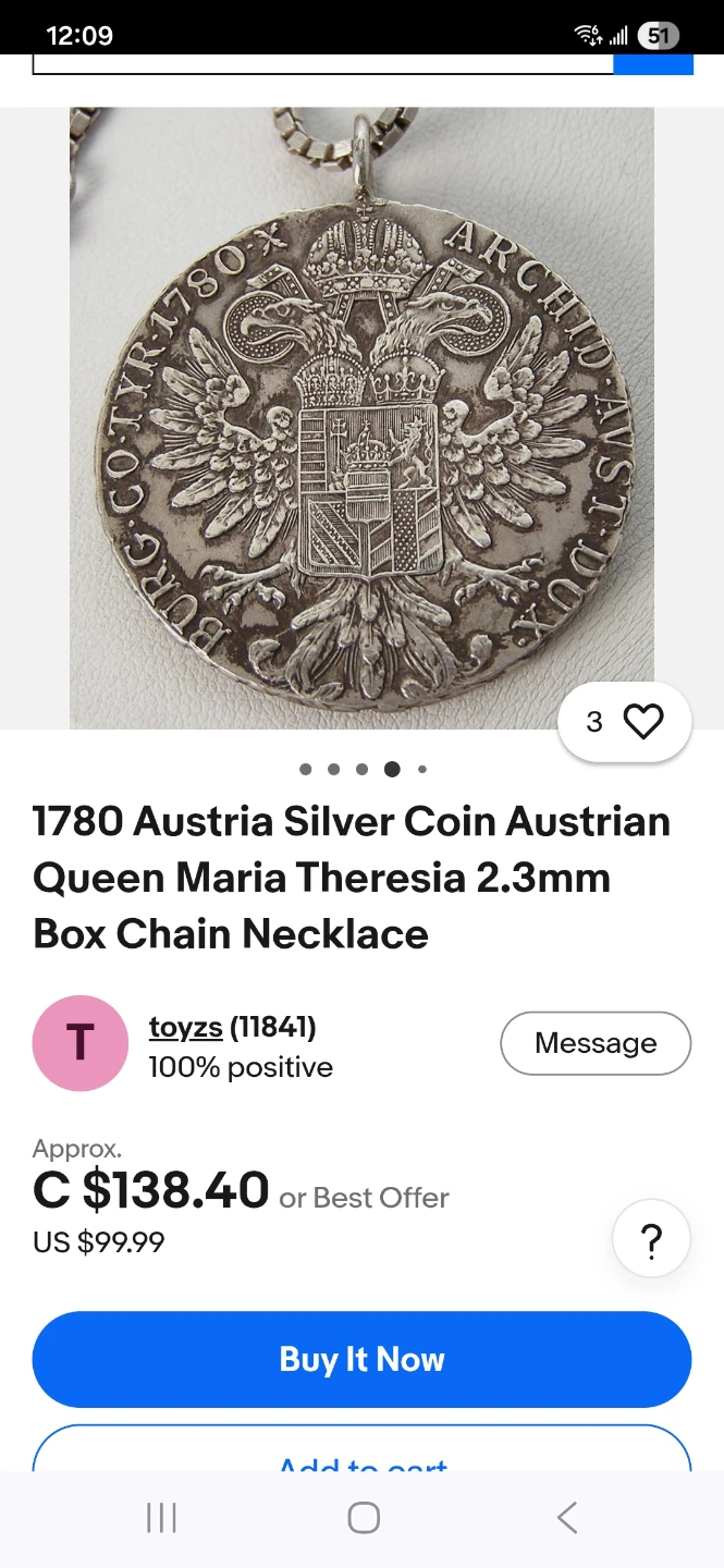 1780 Austria Silver Coin Necklace - photo 3
