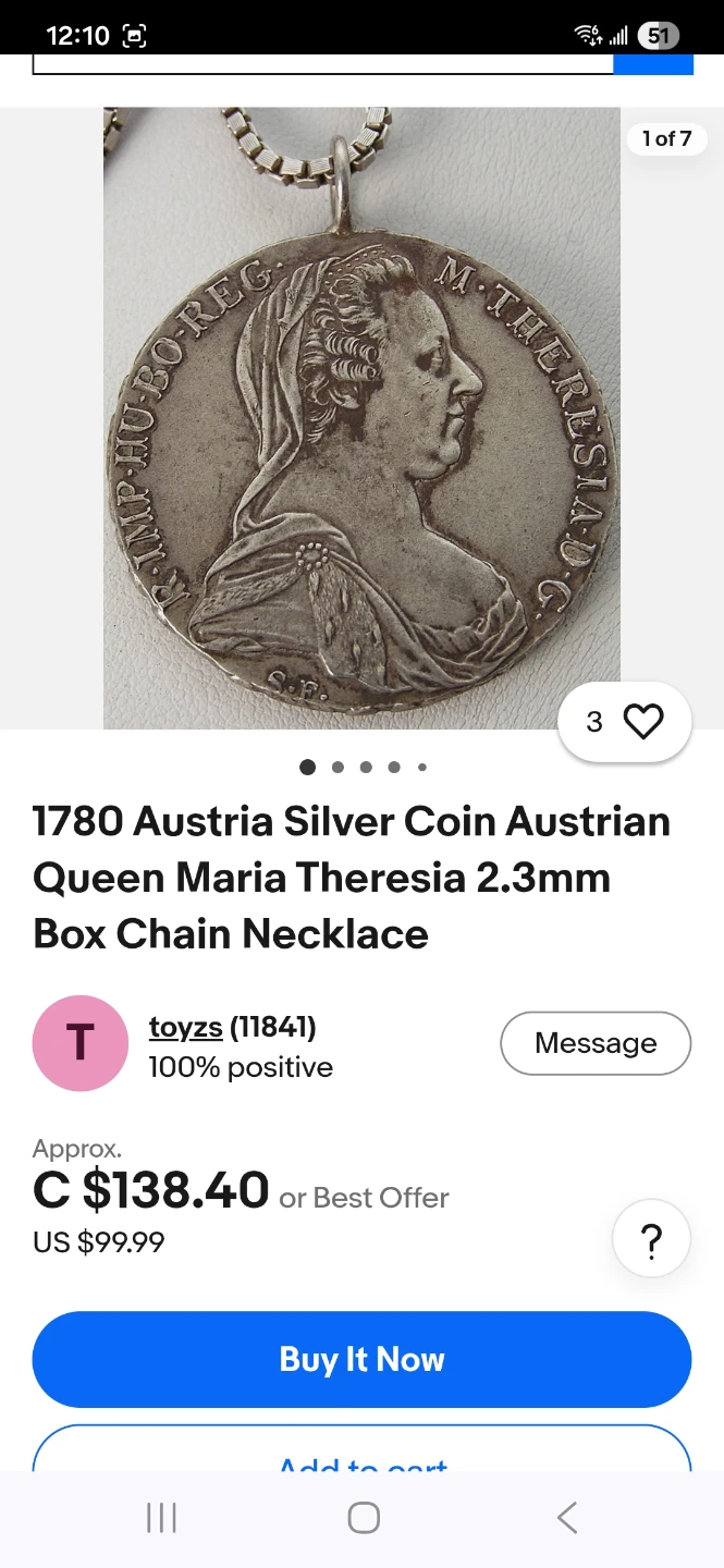 1780 Austria Silver Coin Necklace - photo 4