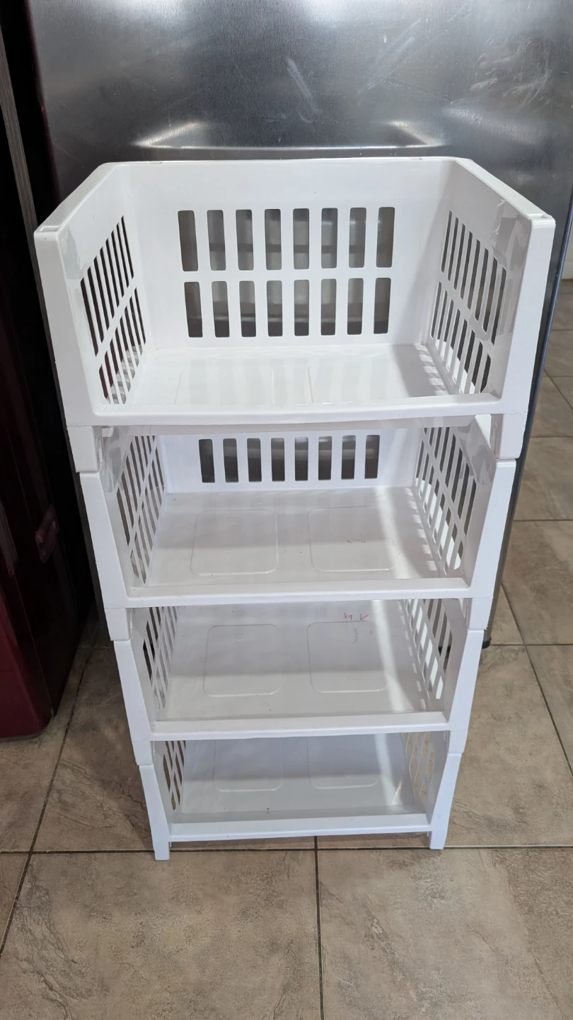 White Plastic Stackable Storage Bins / Rack | Used