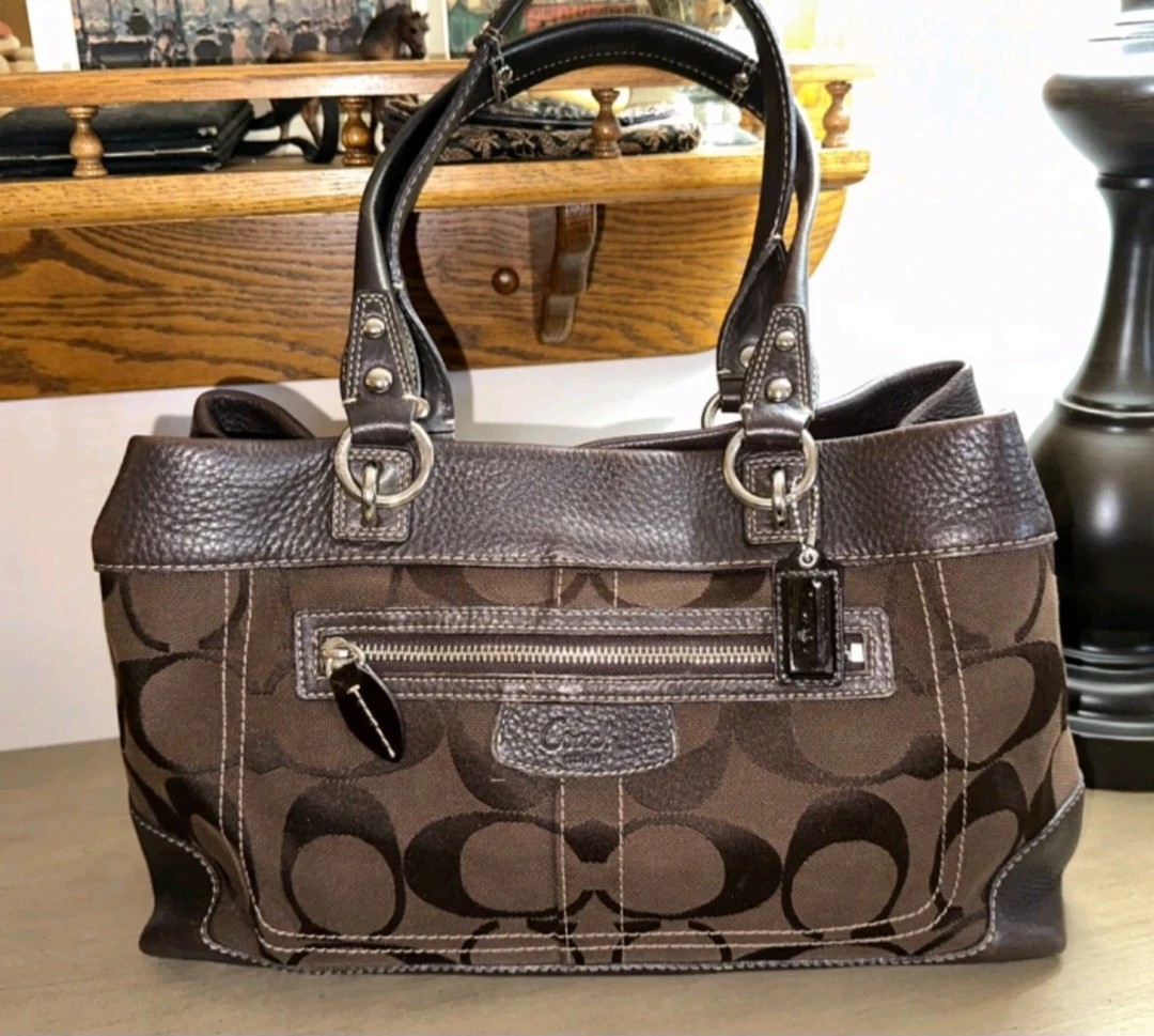 Coach Monogram Canvas Leather Trim Tote Bag