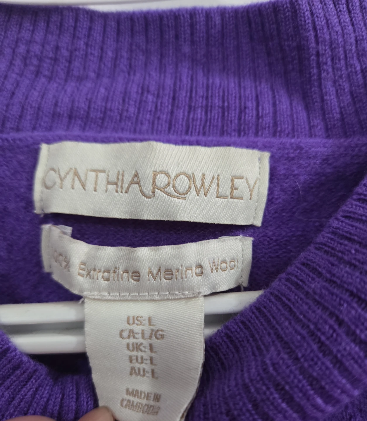 Cynthia Rowley 100% Extrafine Merino Wool Sweater - Purple - L - photo 2