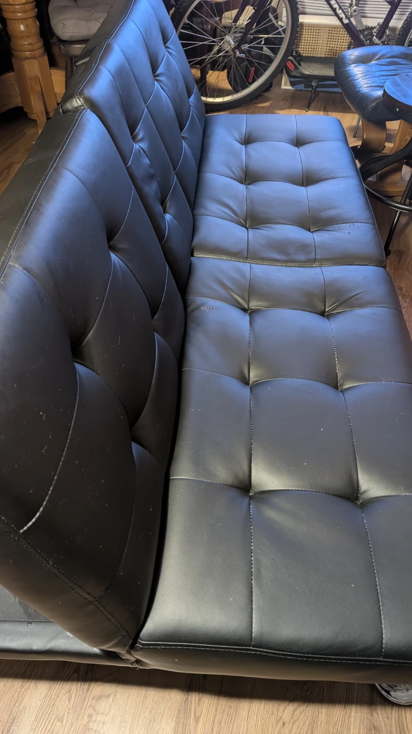 Black Faux Leather Loveseat with Cup Holders