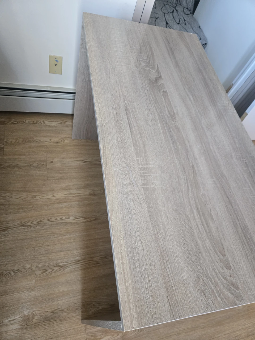Wood grain dining table with white bench - photo 3
