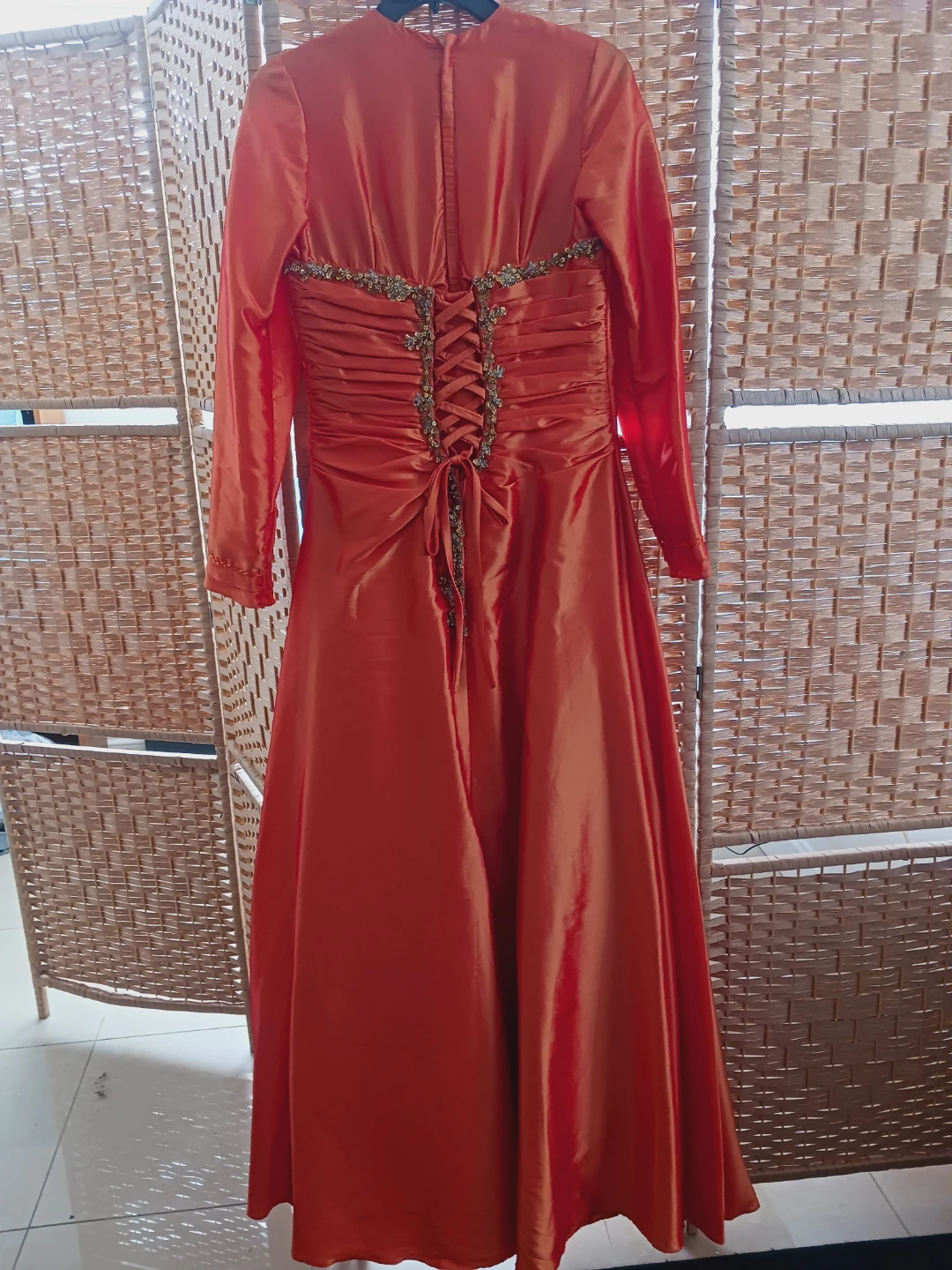 Rich Burnt Orange Ruched Formal Dress With Beaded Embellishment - photo 2