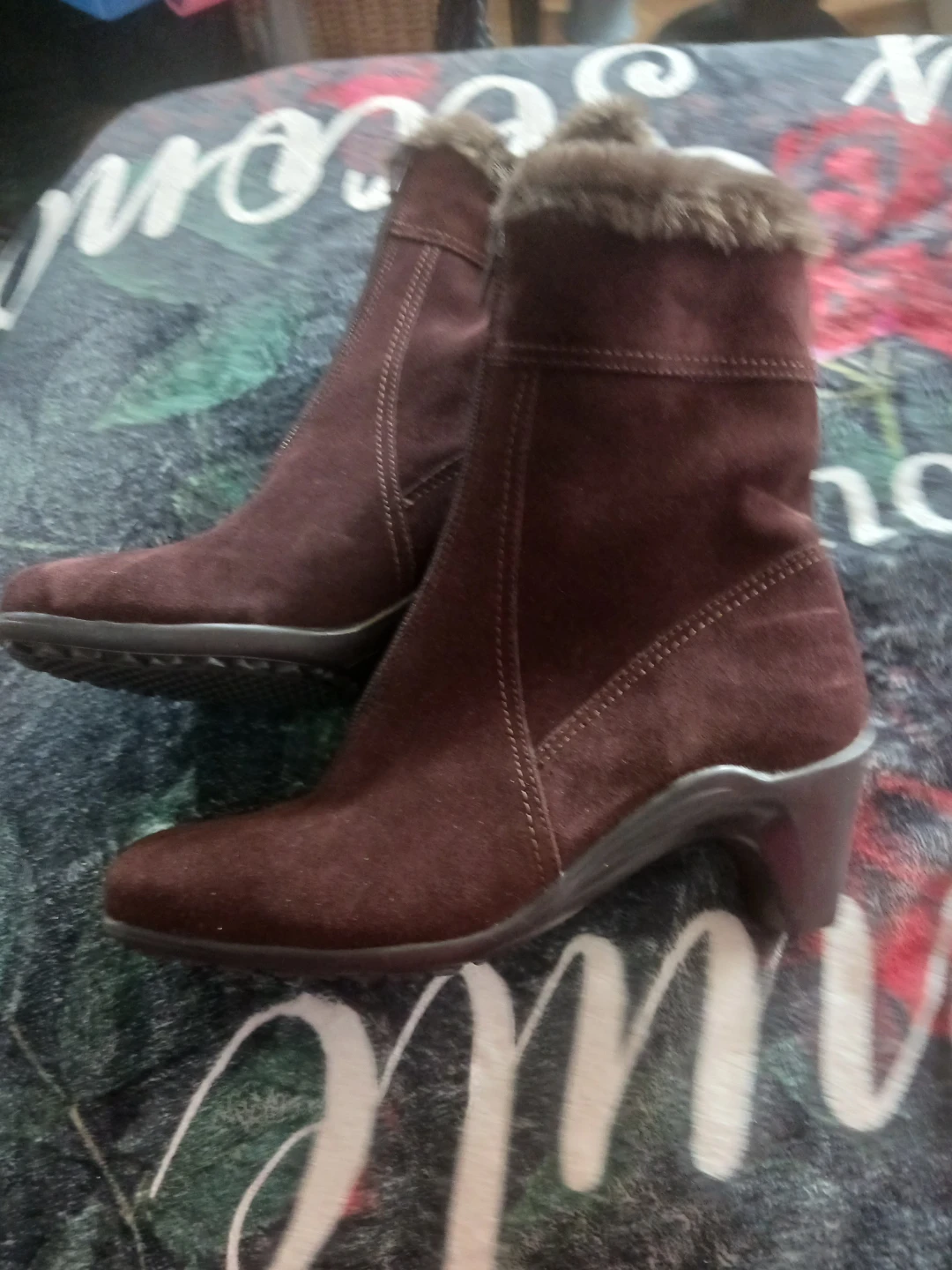 Brown Faux Suede Ankle Boots with Fur Trim - photo 2