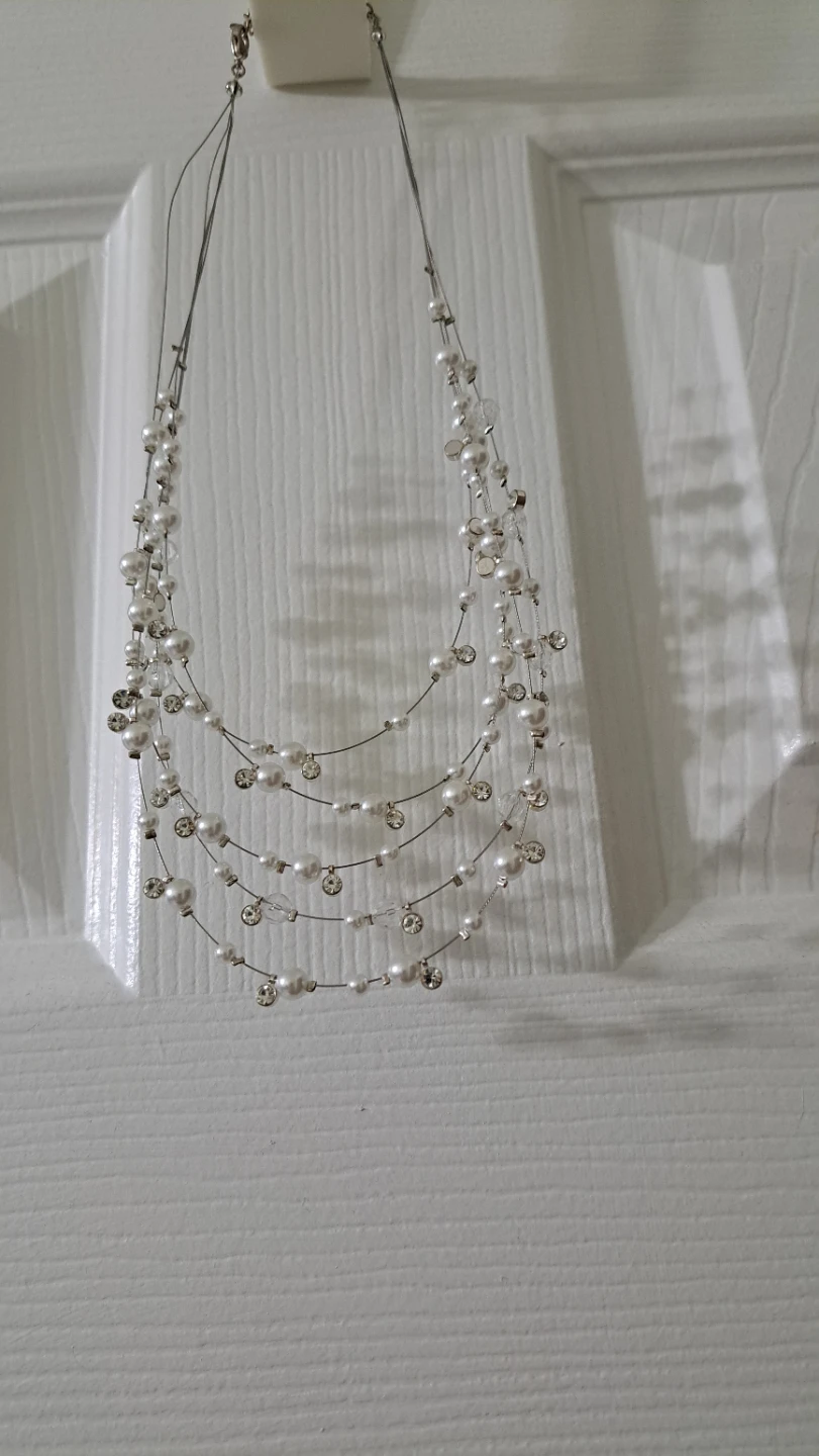 Multi-strand Pearl and Crystal Necklace