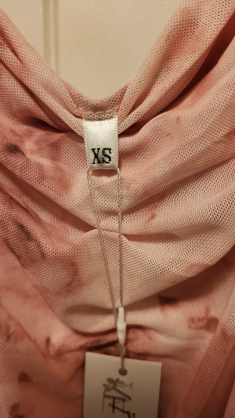 Pink Floral Ruched Mesh Dress - XS - photo 3
