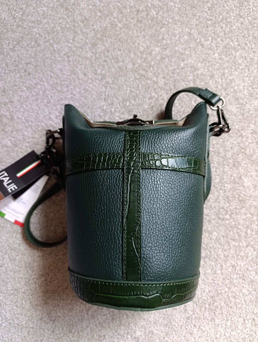 Green Genuine Leather Bucket Bag