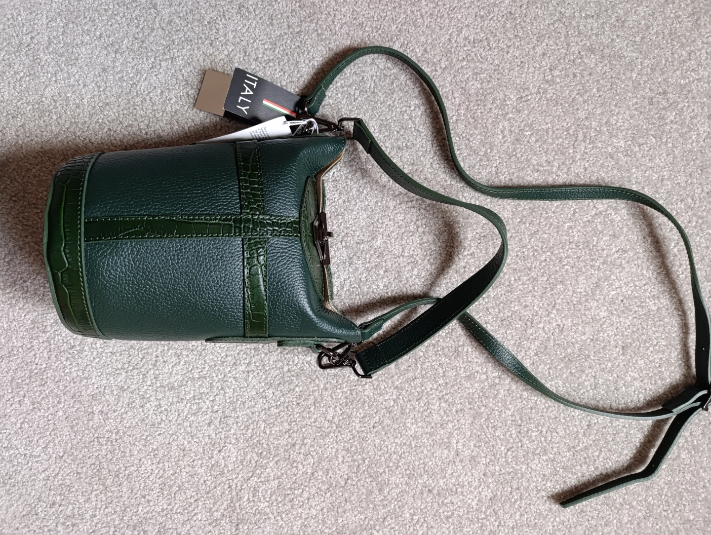 Green Genuine Leather Bucket Bag - photo 5