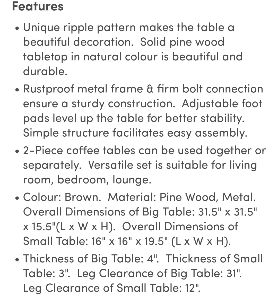 2-Piece Coffee Table Set - Natural Pine Wood & Metal Frame - photo 5