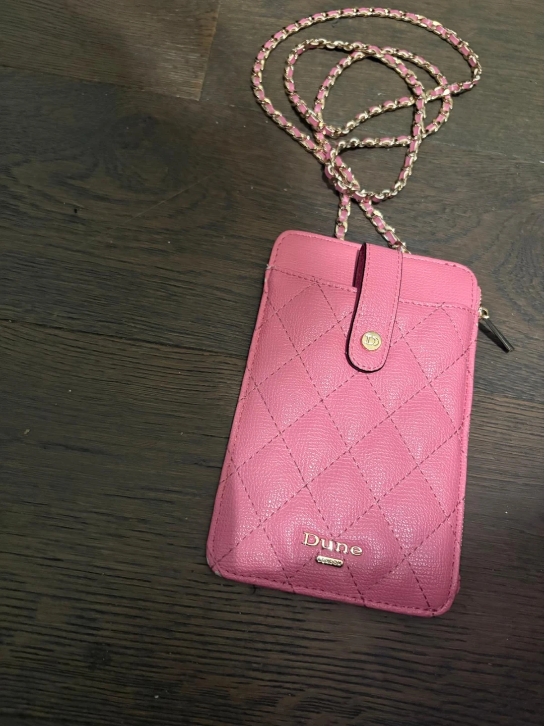 Dune Pink Quilted Phone Bag with Chain Strap