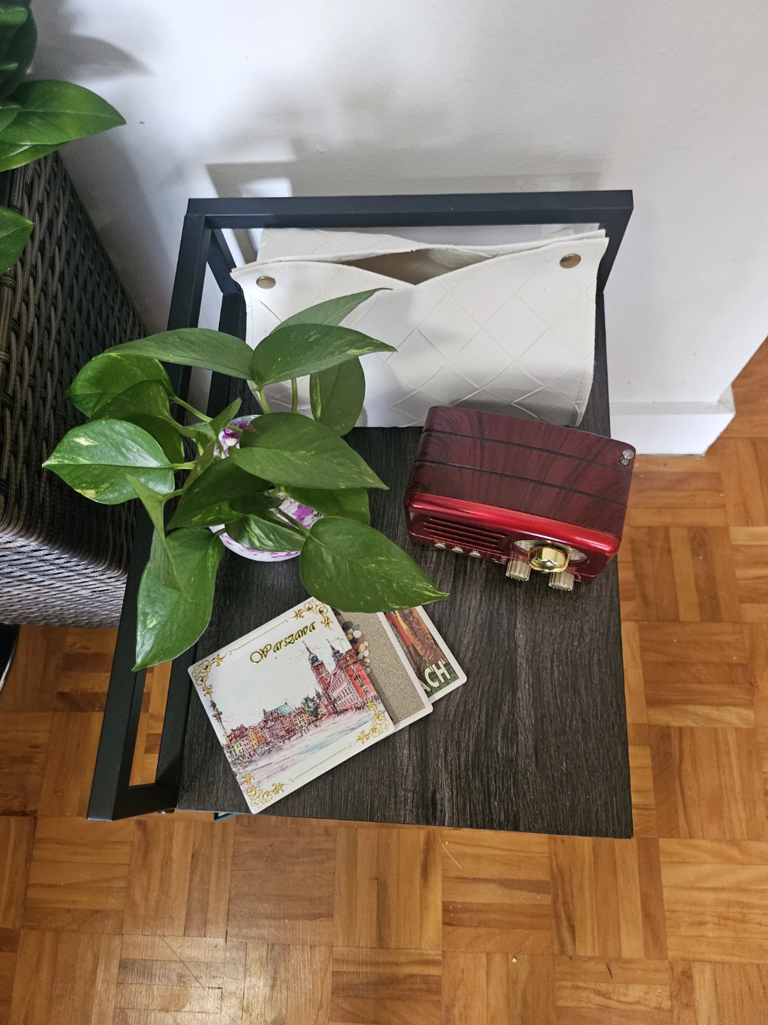 Dark wood & black metal end table with drawer - photo 3