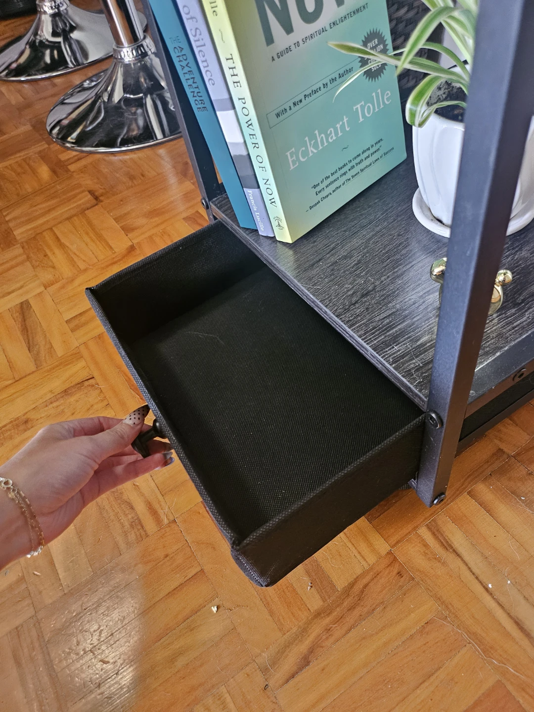 Dark wood & black metal end table with drawer - photo 4