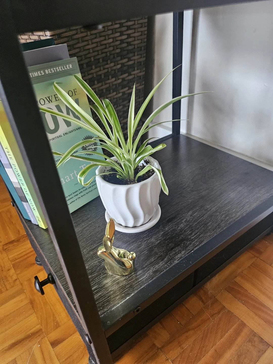 Dark wood & black metal end table with drawer - photo 5