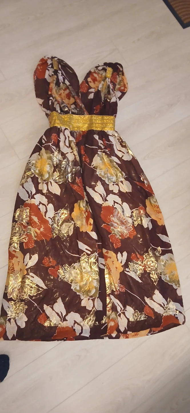 Floral Maxi Dress with Gold Waistband